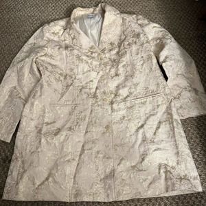 Chicos Gold JACQUARD floral pattern long Jacket size 3 XL